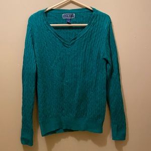 Women’s Karen Scott Cable Knit V Neck Green Sweater Size Medium, 100% Cotton